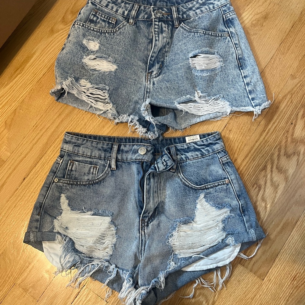 SHEIN Blue Distressed Jean Shorts High-Waisted Vintage Style - 2 Pair